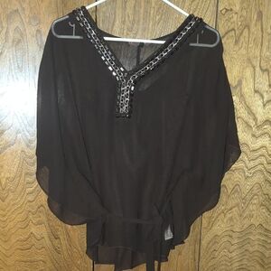 HeartSoul Black Blouse with Embellished V-Neck